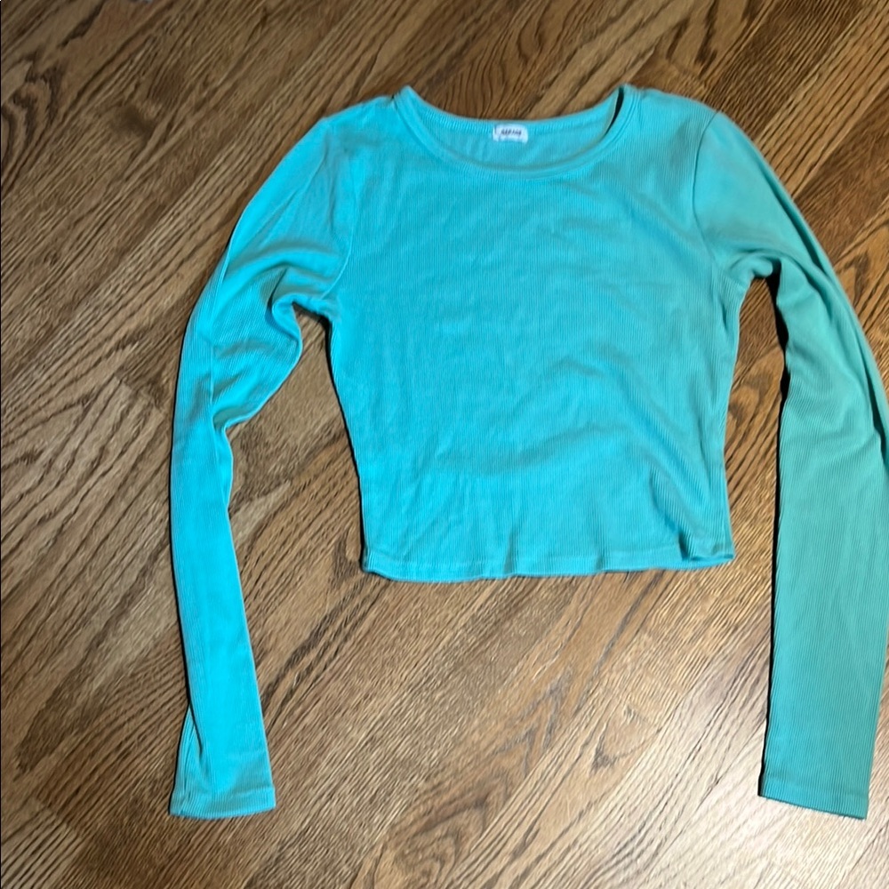Garage Teal Long Sleeve Crop Top